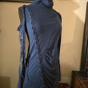 SALVAGE Gorgeous Midnight Blue Top With Lacing And Rhinestone Embellishments. XS